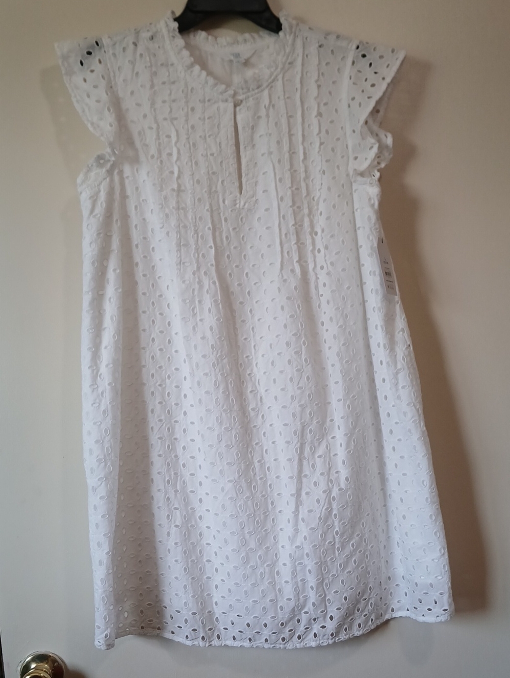 Time and Tru Women's L Cotton Eyelet Mini Dress with Flutter Sleeves - Picture 2 of 13